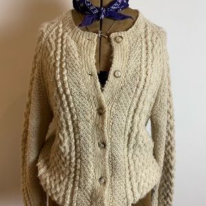 Vintage 50s/60s Creme Cable Knit Homemade Sweater Cardigan- M/L